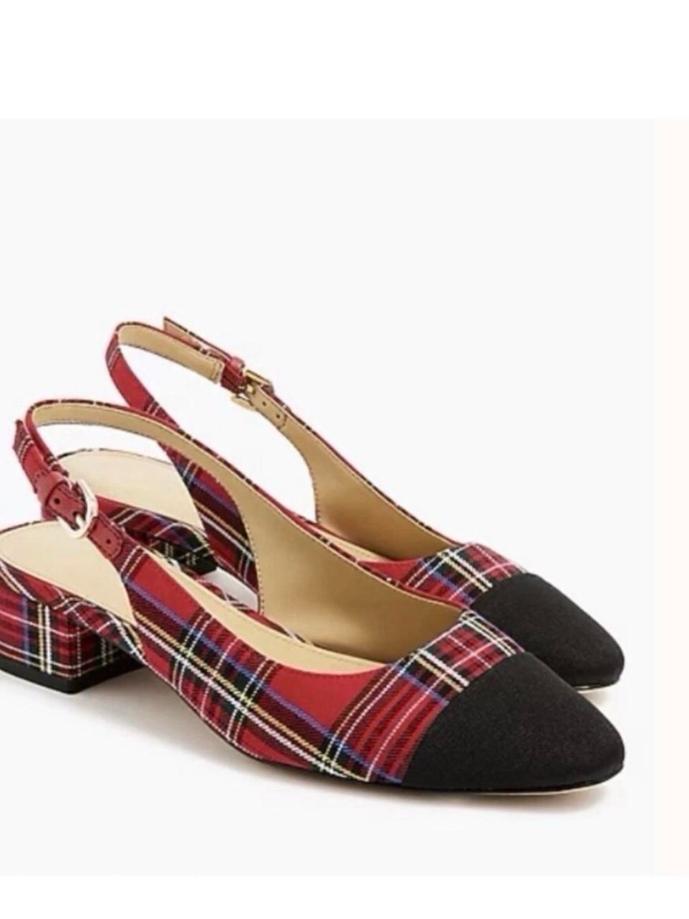 J Crew tartan NWOT red and black  plaid block heel slingback shoes 7.5